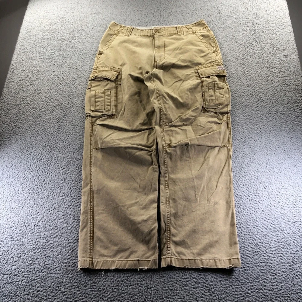 Vtg Aeropostale Pant Men 34x32 Khaki Baggy Y2K Skater Wide Leg Distressed Grunge